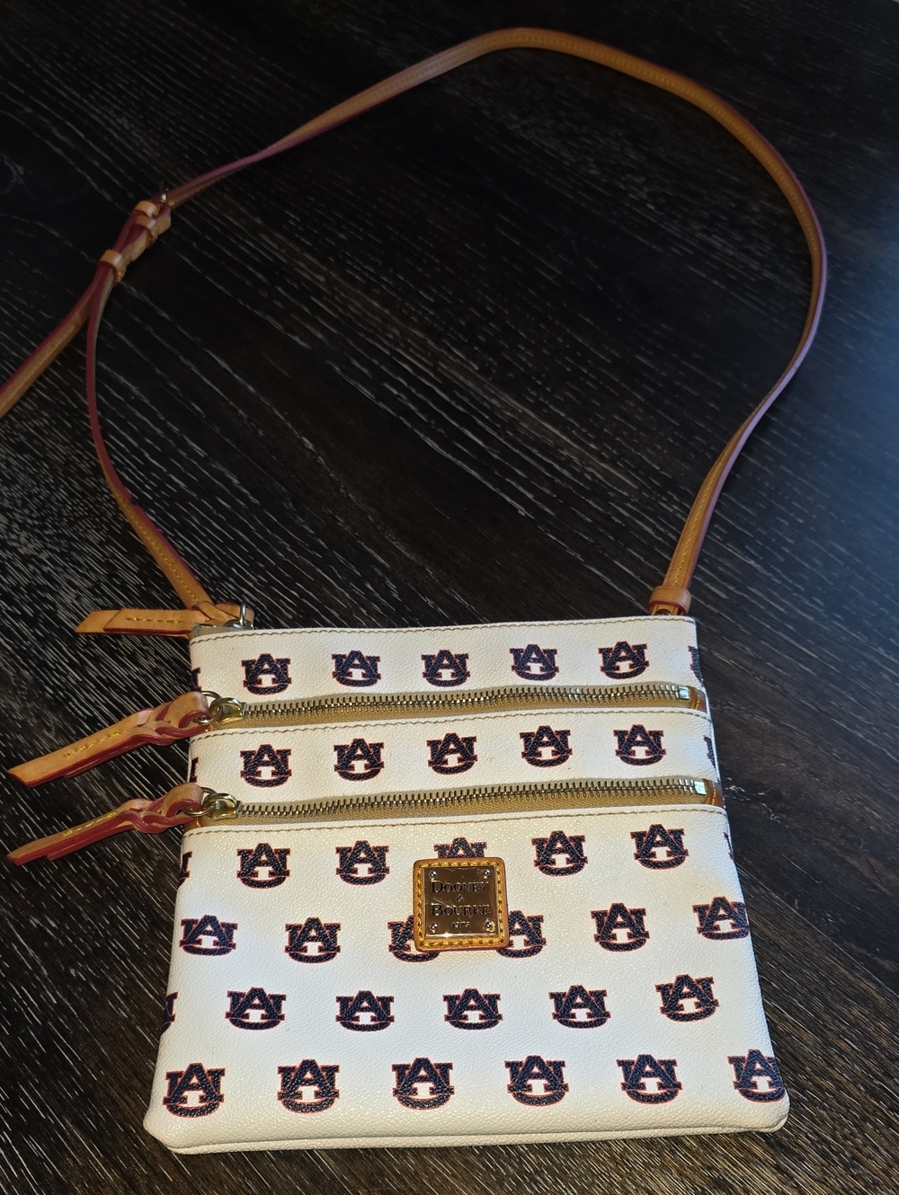 Dooney & Bourke White Crossbody with Navy Auburn Logo Print